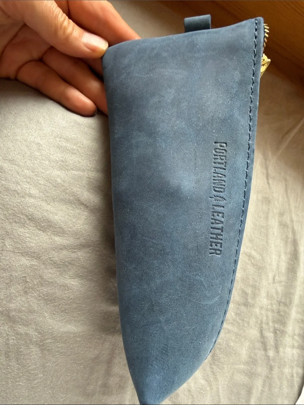 New Portland Leather Deep Water Alpine  Navy Leather Zip Pouch
